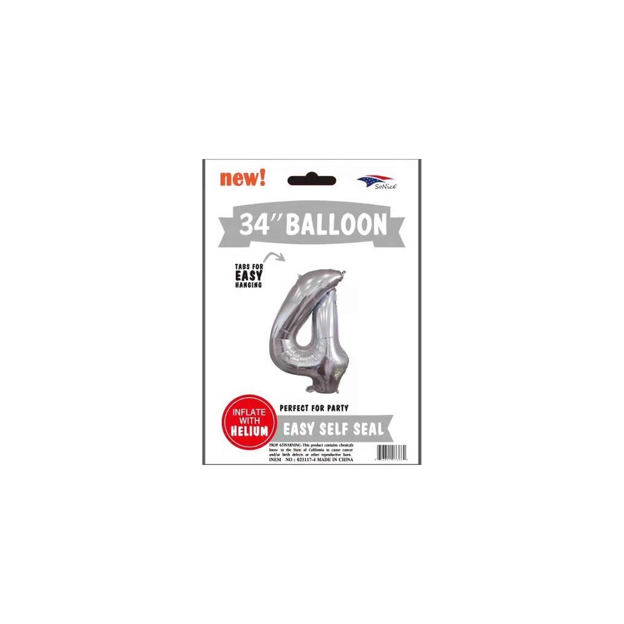 34" Balloon Number 4 Slvr