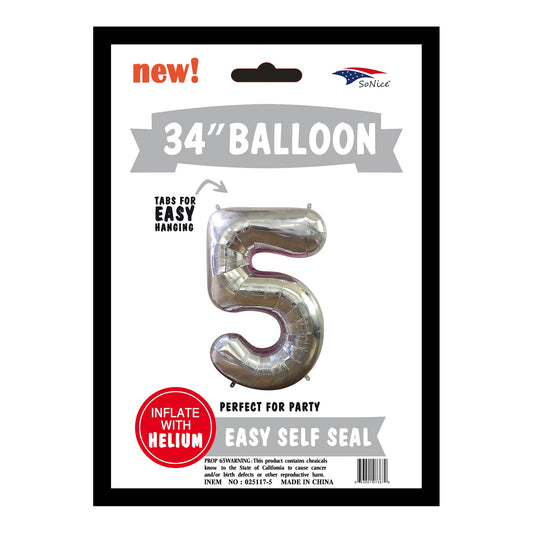34" Balloon Number 5 Slvr