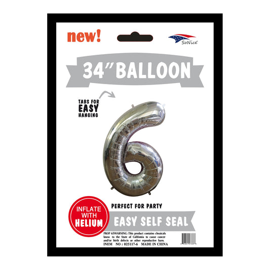 34" Balloon Number 6 Slvr