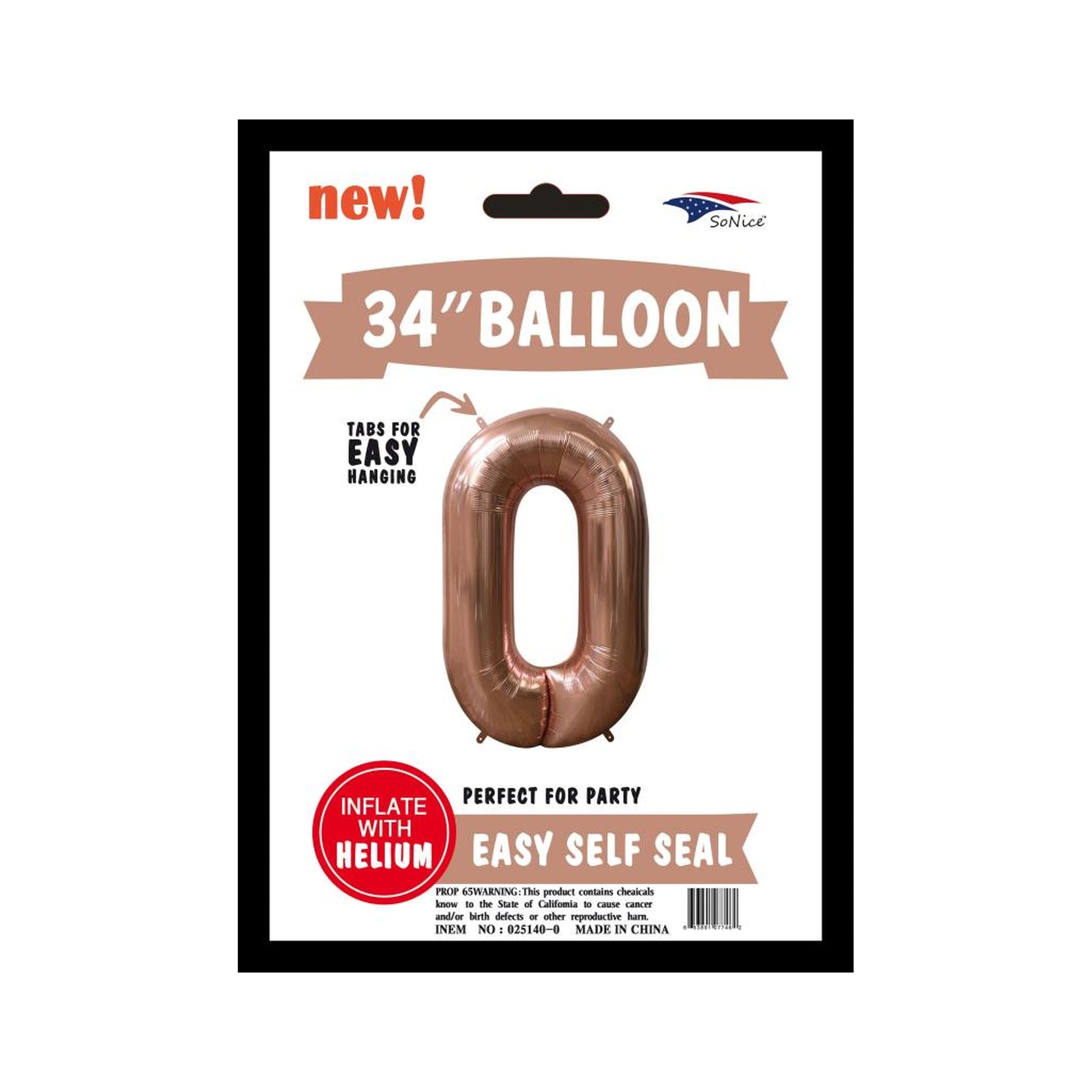 34" Balloon Number O Rose Gold