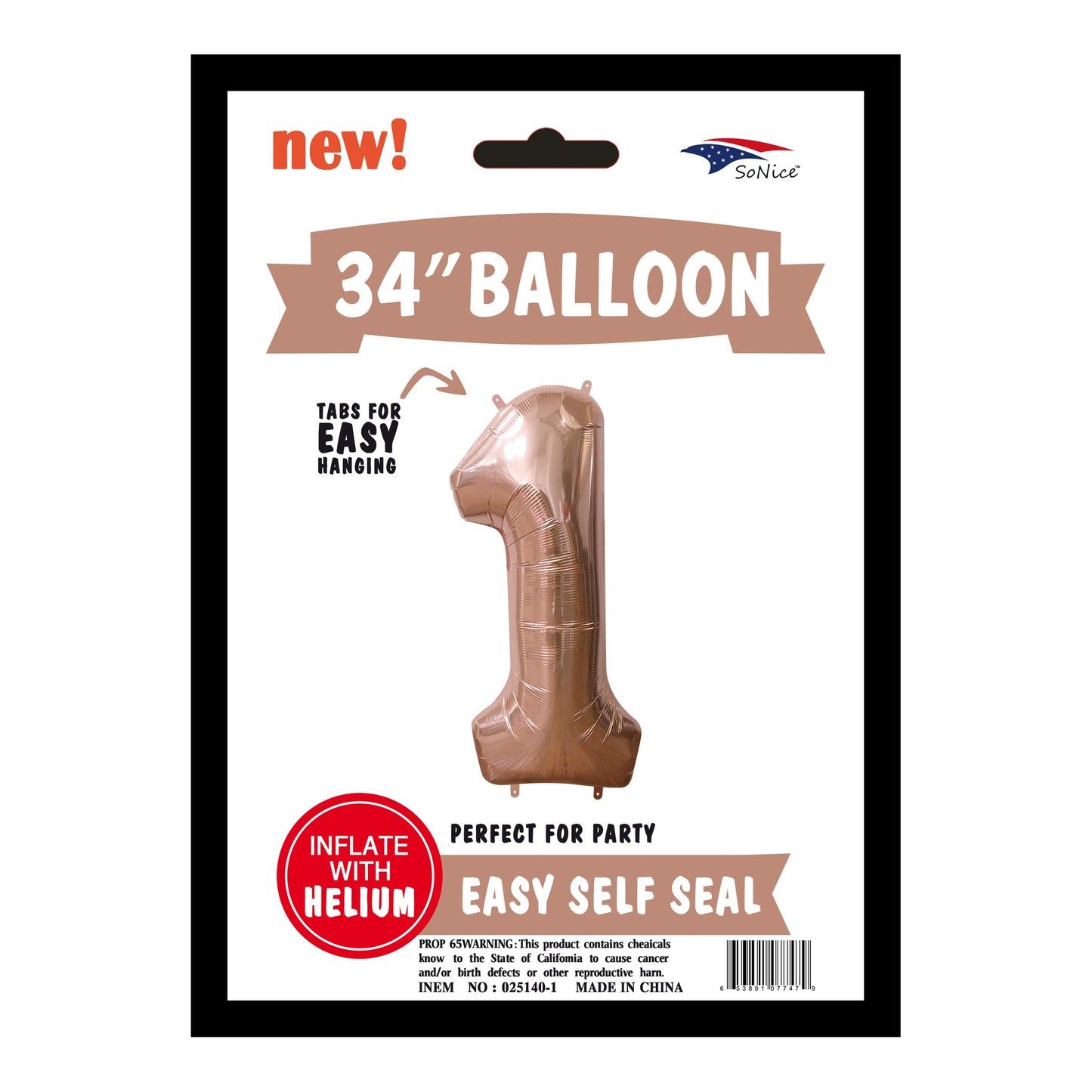 34" Balloon Number 1 Rose Gold