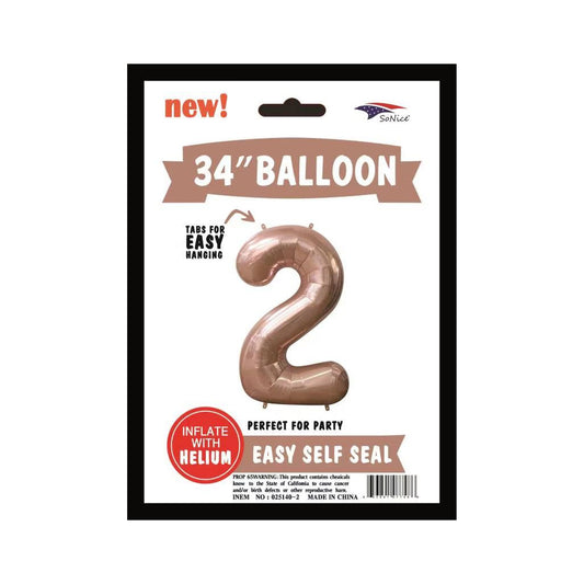 34" Balloon Number 2 Rose Gold