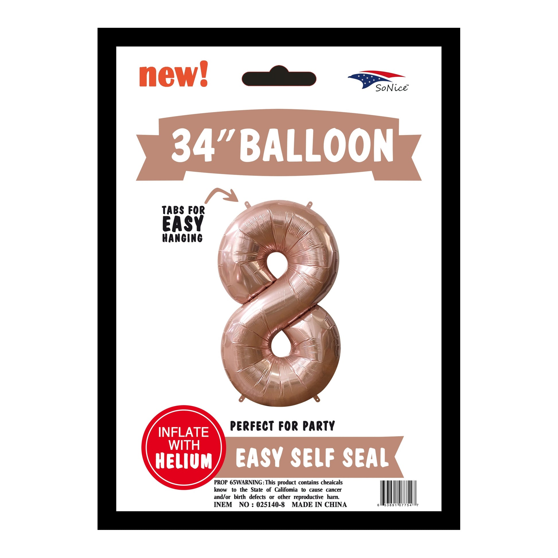 34" Balloon Number 8 Rose Gold