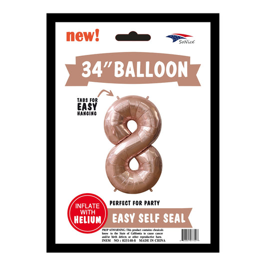 34" Balloon Number 8 Rose Gold