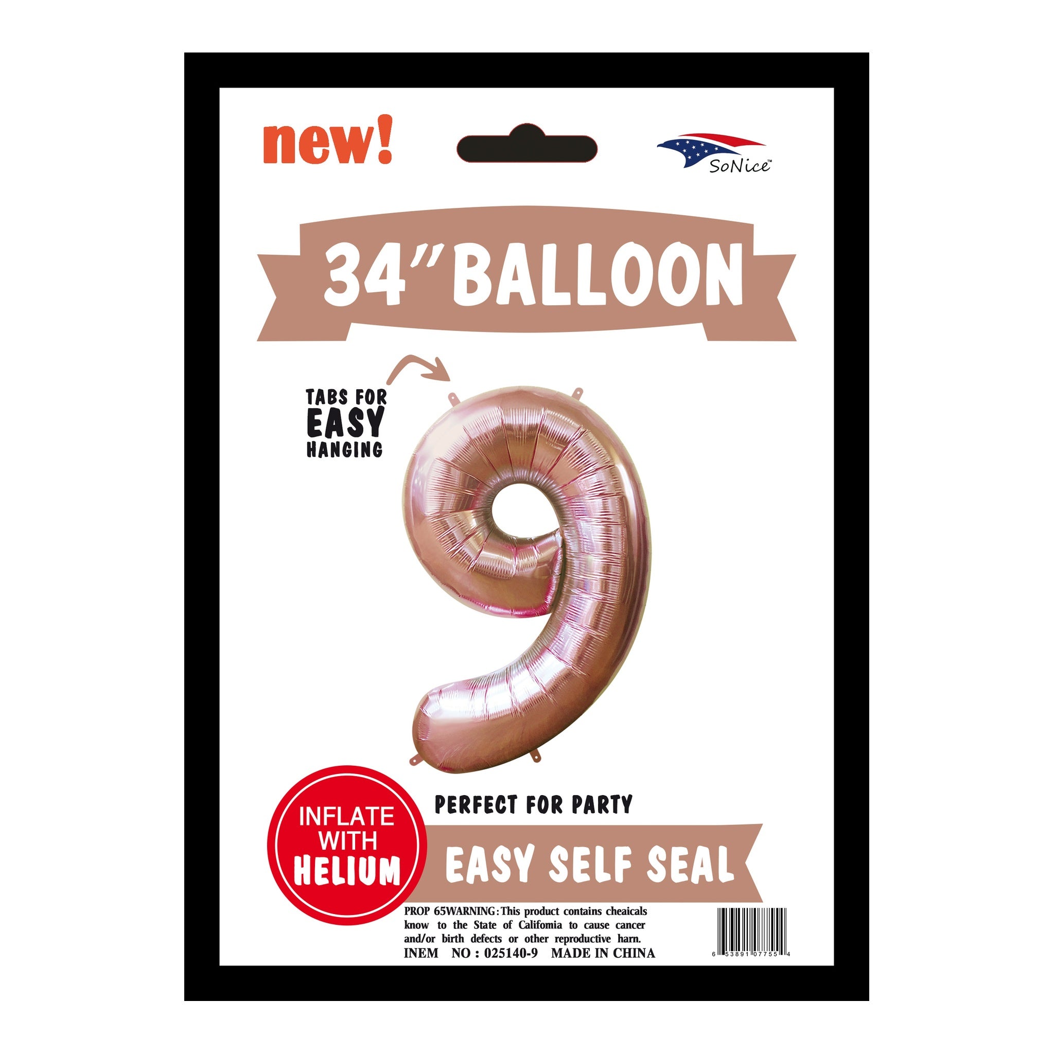 34" Balloon Number 9 Rose Gold