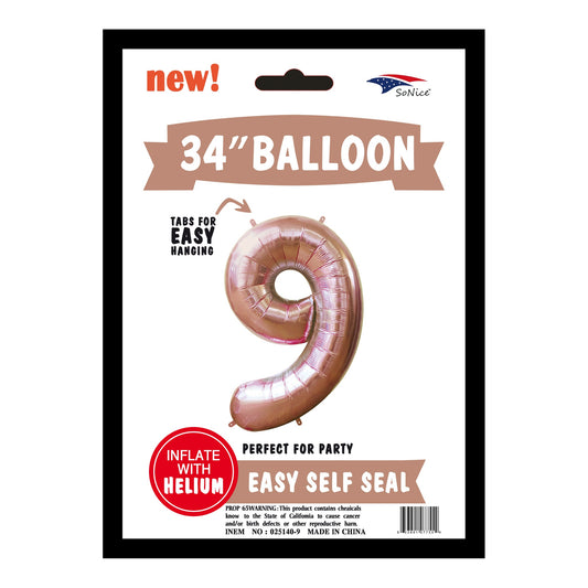 34" Balloon Number 9 Rose Gold