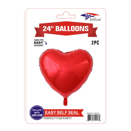 2Pcs Mylar Balloon 24" Heart 600Set/Cs