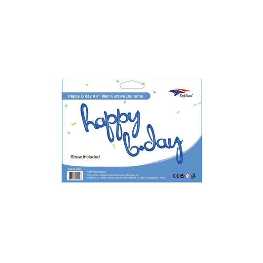 Cursive Balloon Happy Birthday Blue