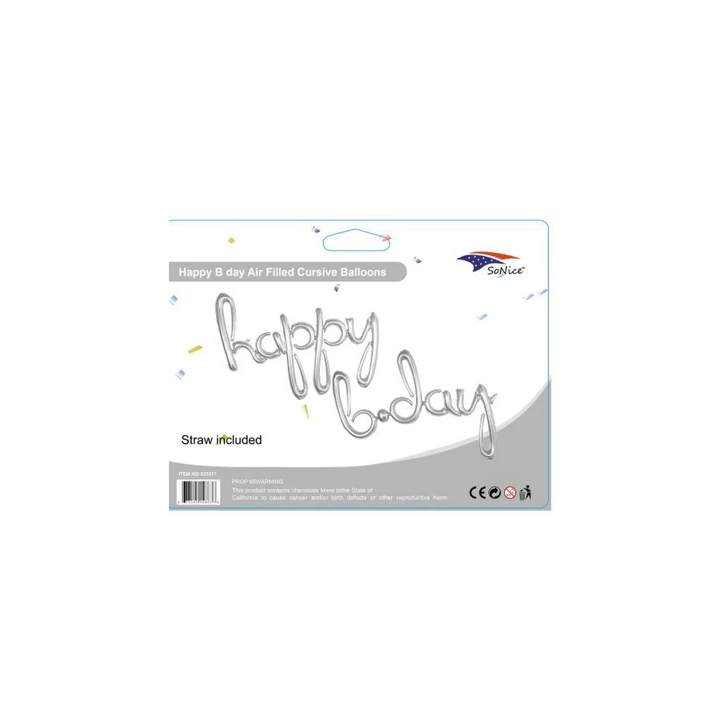 Cursive Birthday Banner Happy Birthday Silver