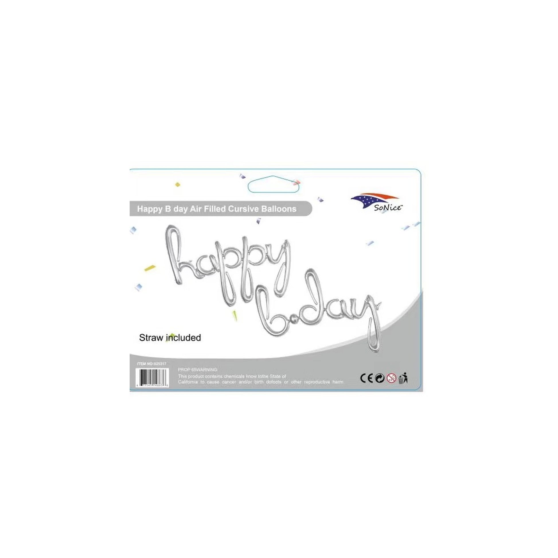 Cursive Birthday Banner Happy Birthday Silver