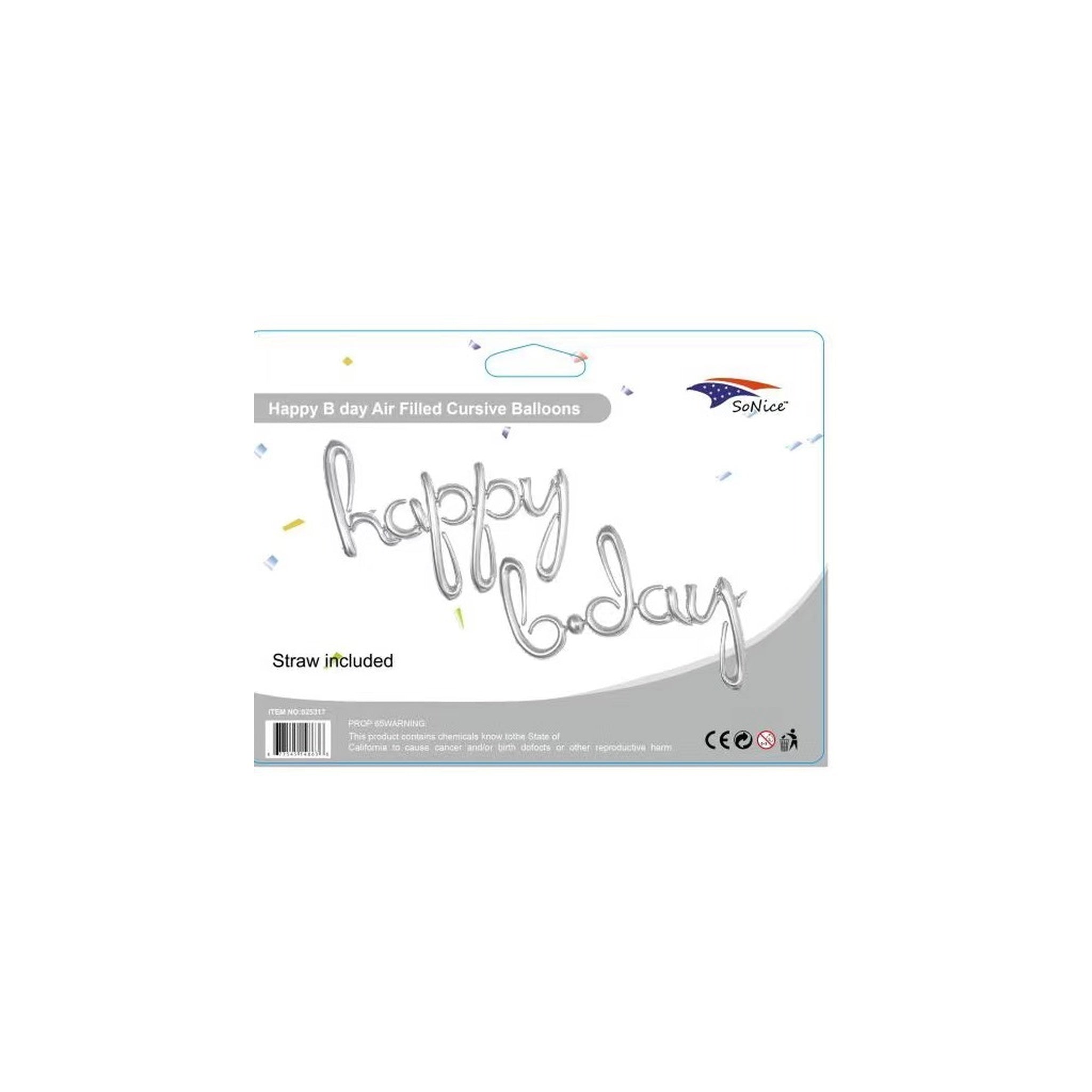 Cursive Birthday Banner Happy Birthday Silver