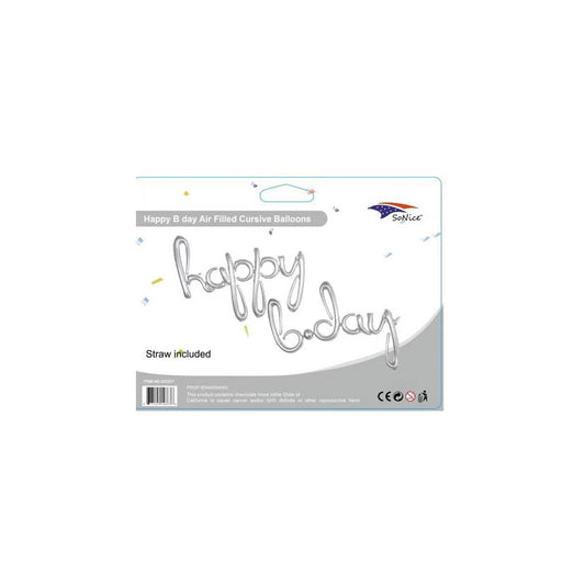 Cursive Birthday Banner Happy Birthday Silver