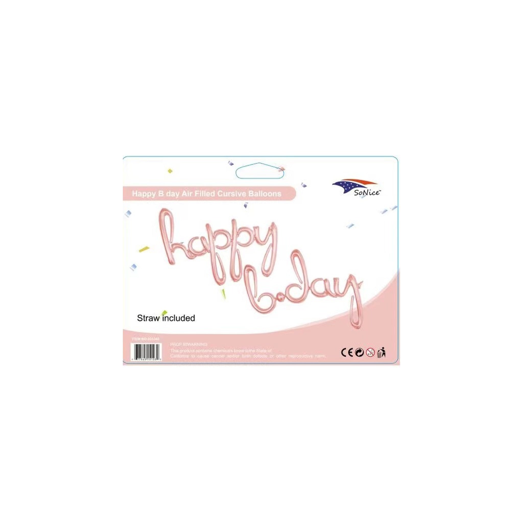 Cursive Balloon Happy Birthday Rose Gold