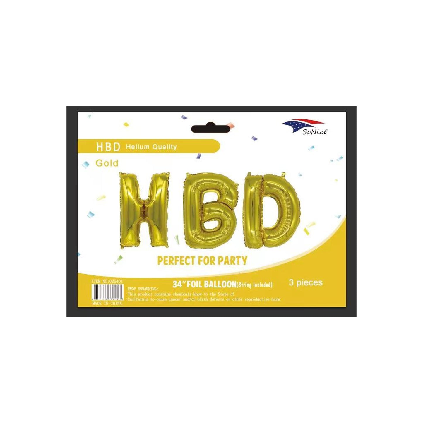 34韮Alloon Banner Happy Birthday Gold