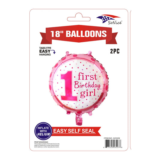 2Pc M/Balloon 1St Birthday Girl