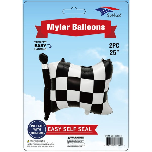 Black and white checker flag foil balloons, 2-piece decoration
