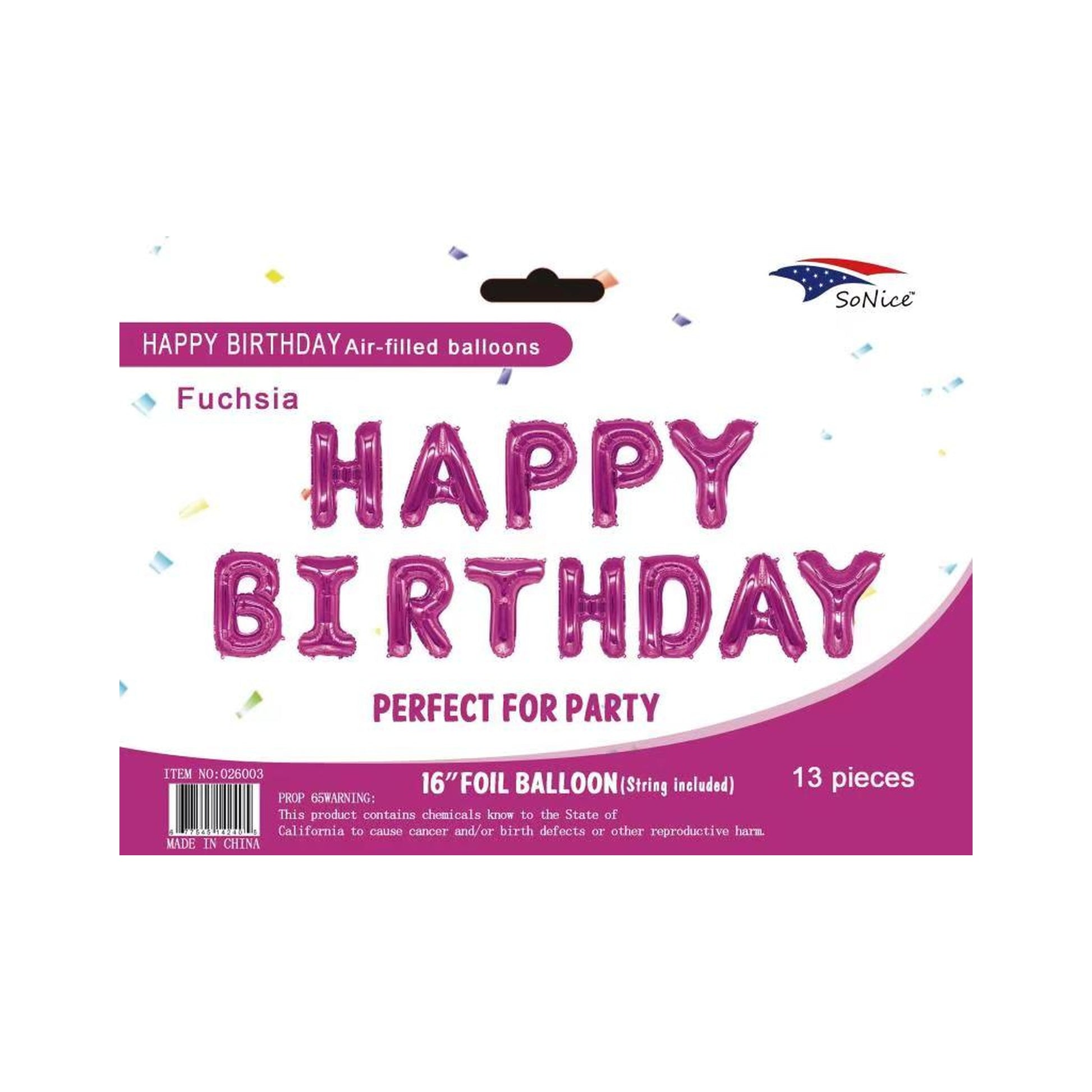 16''Happy Birthday' Fuchsia 120Set/Cs