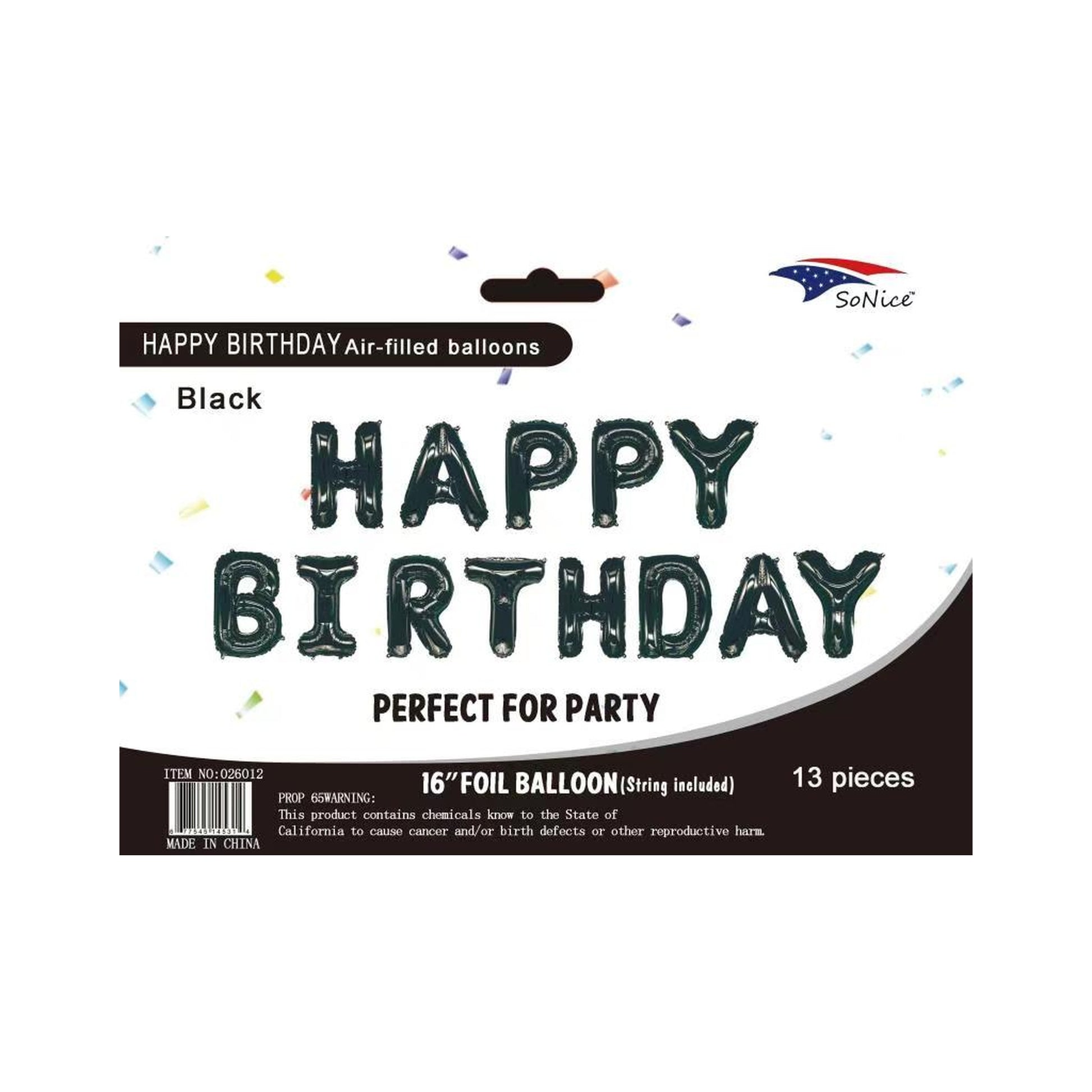 16" F/Balloon Happy Birthday Set Black 120Set/Cs