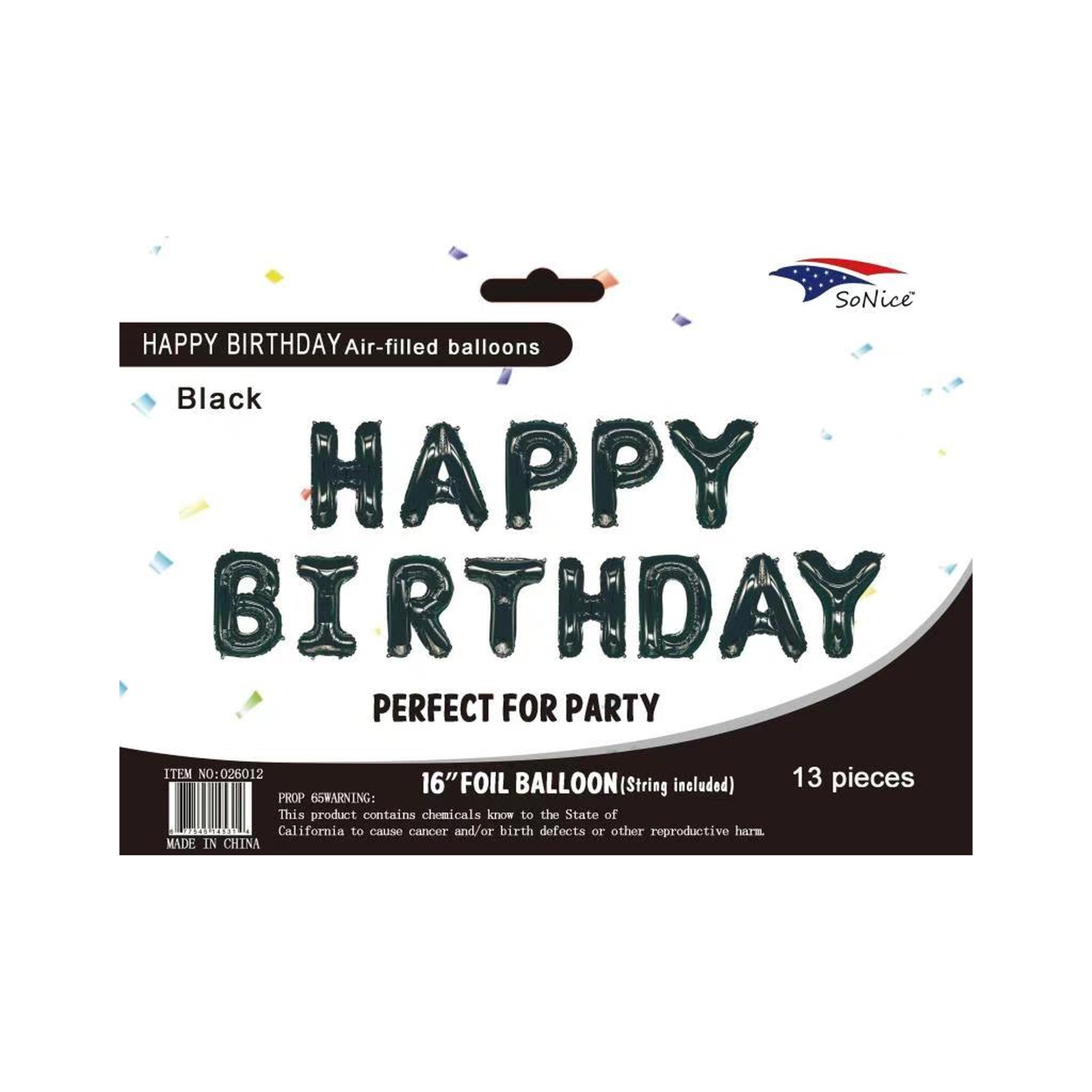 16" F/Balloon Happy Birthday Set Black 120Set/Cs