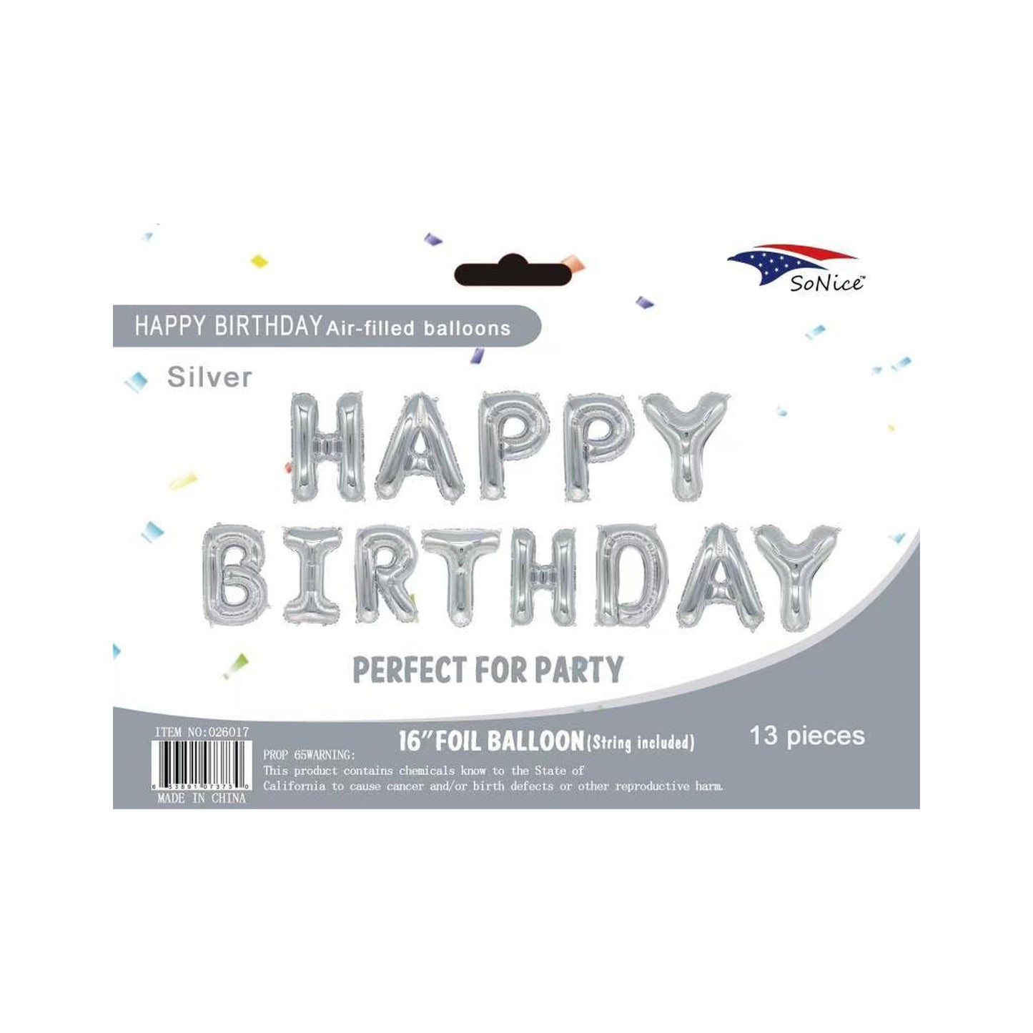16"Foil Balloon Happy Birthday Set Silver 120Set/Cs