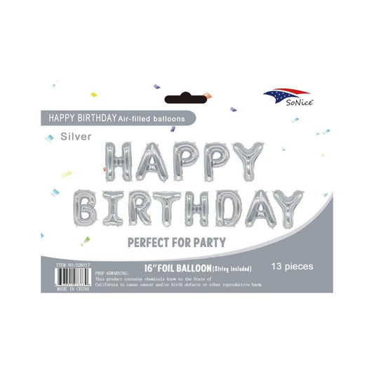 16"Foil Balloon Happy Birthday Set Silver 120Set/Cs