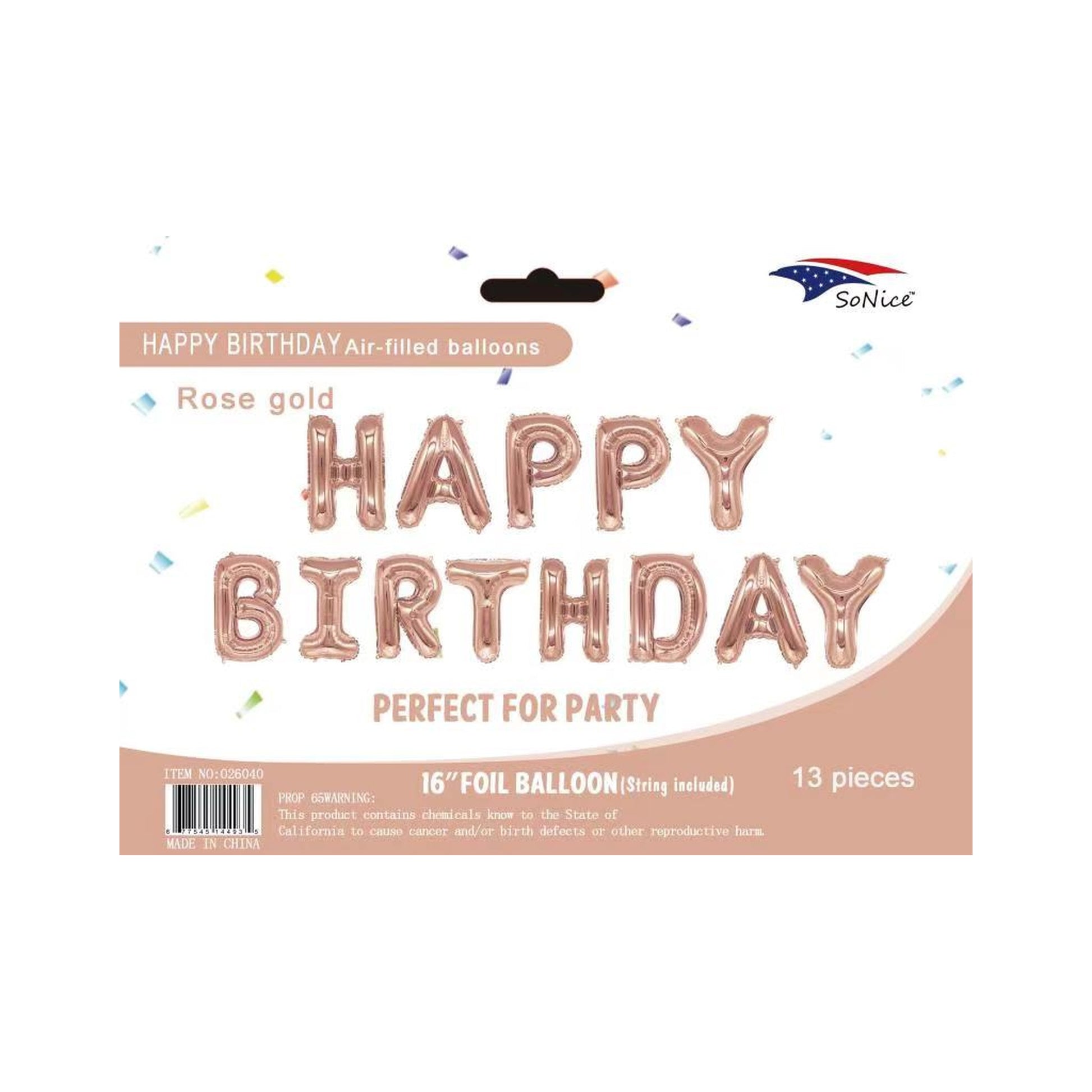 16"Foil Balloon Happy Birthday Rosegold 120Set/Cs