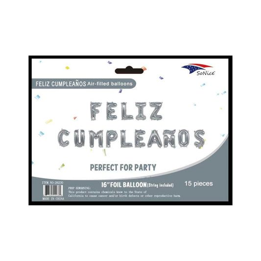 Balloon Feliz Cumpleaños Silver 120Set/Cs