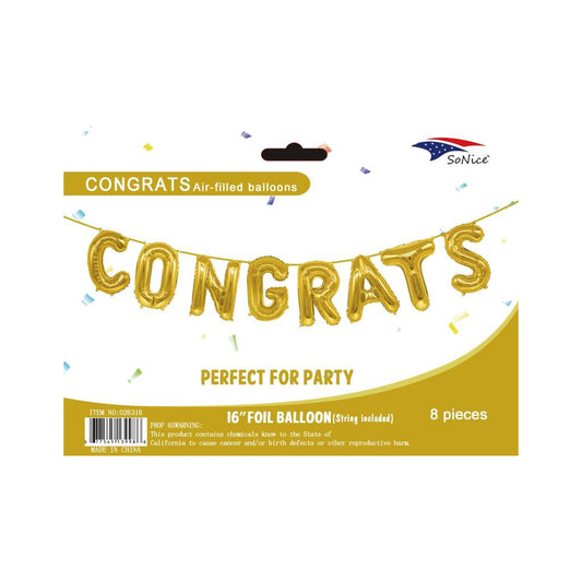 Congrats Balloon Banner Gold 120 Set/Cs