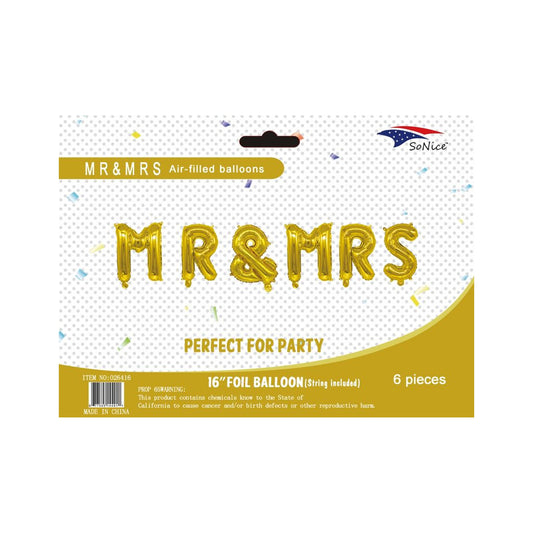 16"Foil Balloon'Mr & Mrs' Gold 120Set/Cs