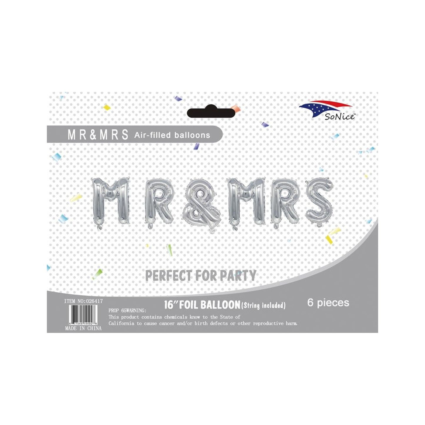 F/Balloon'Mr & Mrs' Silver 120Set/Cs