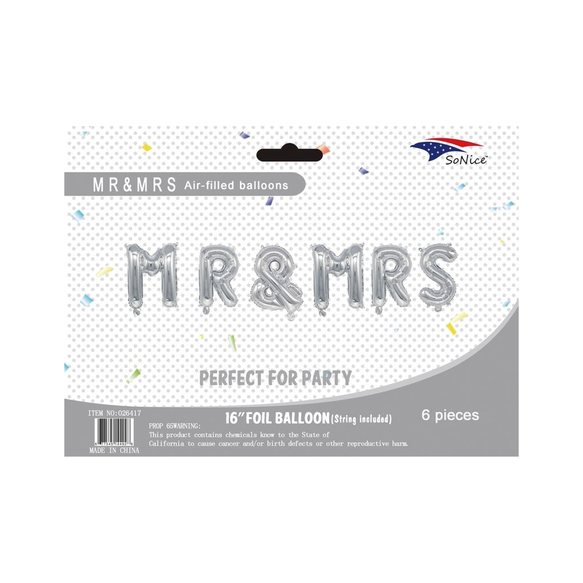 F/Balloon'Mr & Mrs' Silver 120Set/Cs