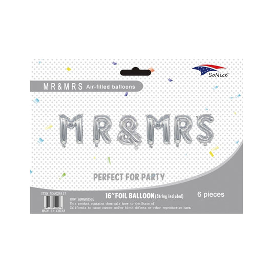 F/Balloon'Mr & Mrs' Silver 120Set/Cs