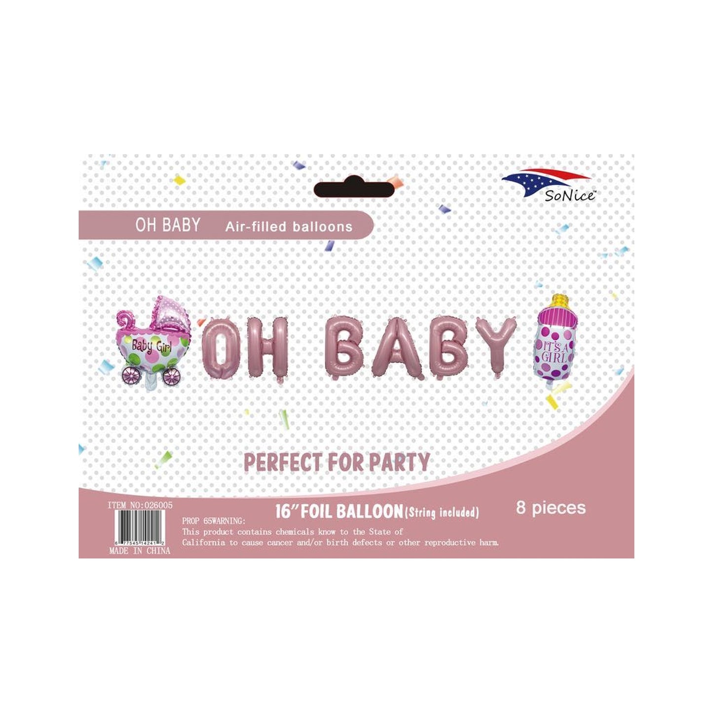 'Oh Baby' Birthday Banner Pink 120Set/Cs