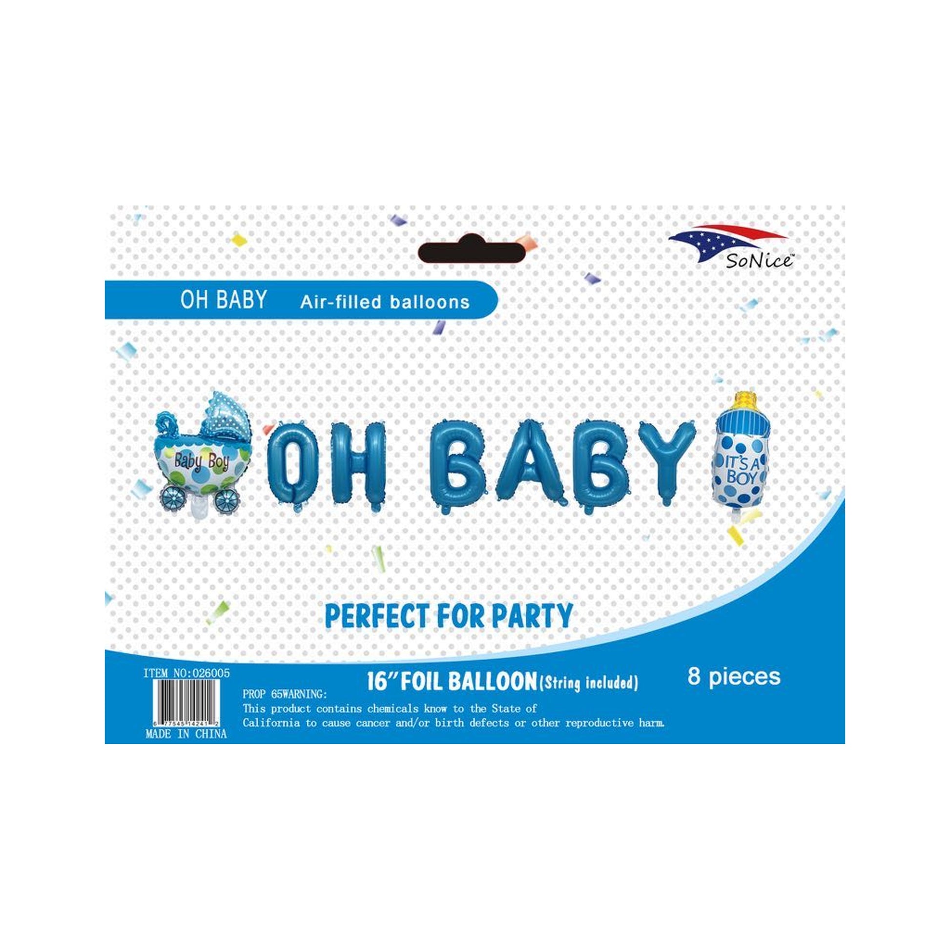 'Oh Baby' Birthday Banner Blue120Set/Cs