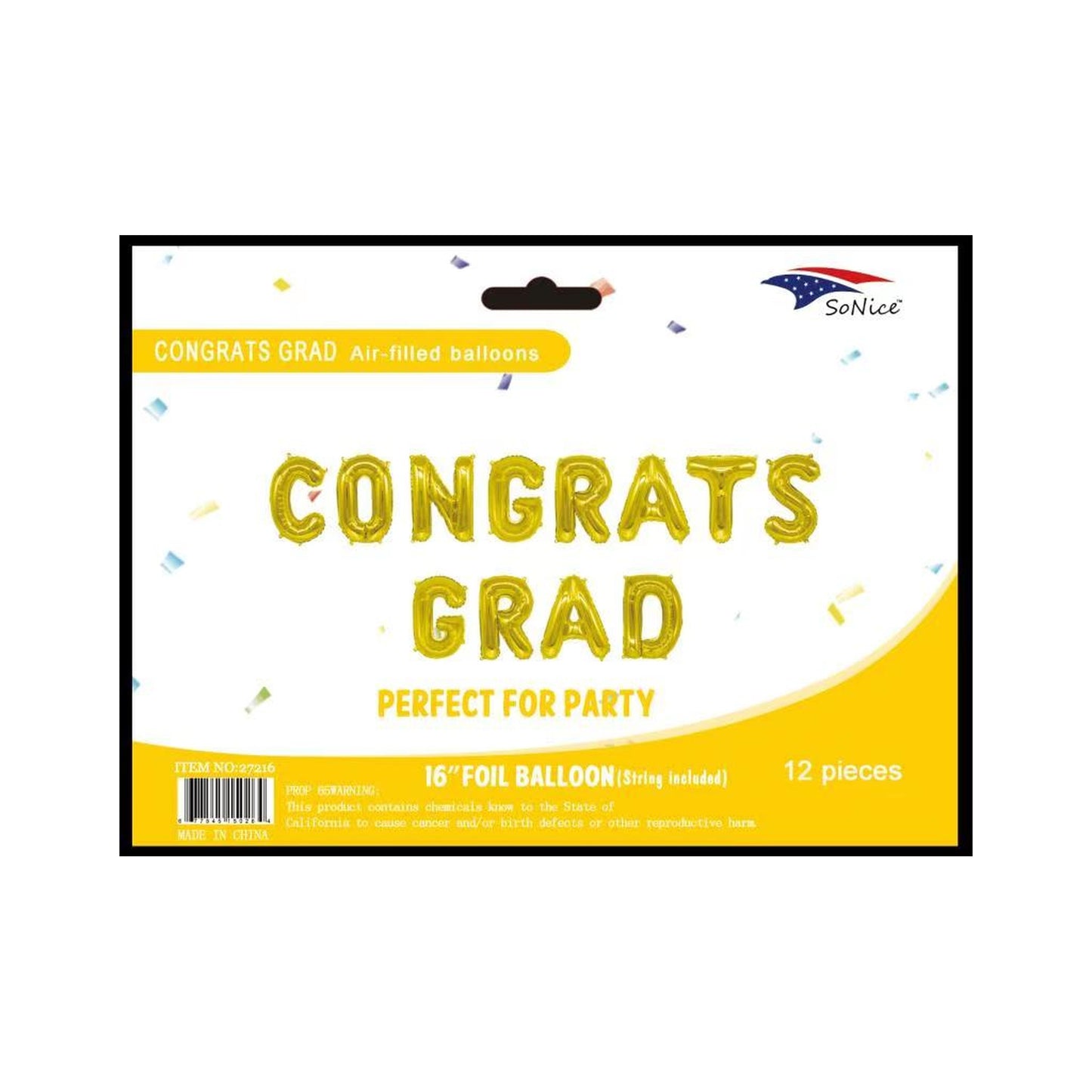 Foil Balloon Congrats Grad Gold