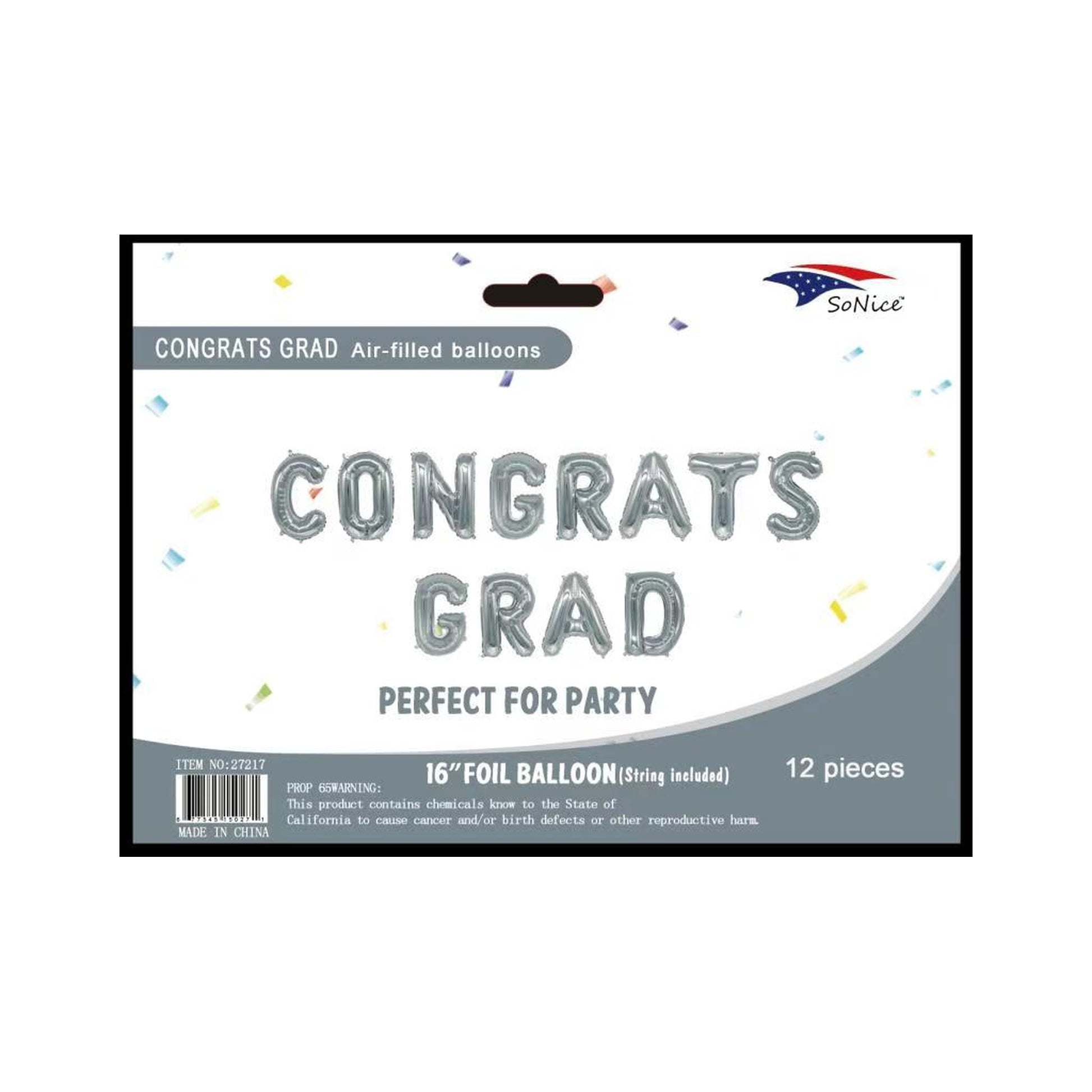 Foil Balloon Congrats Grad Silver
