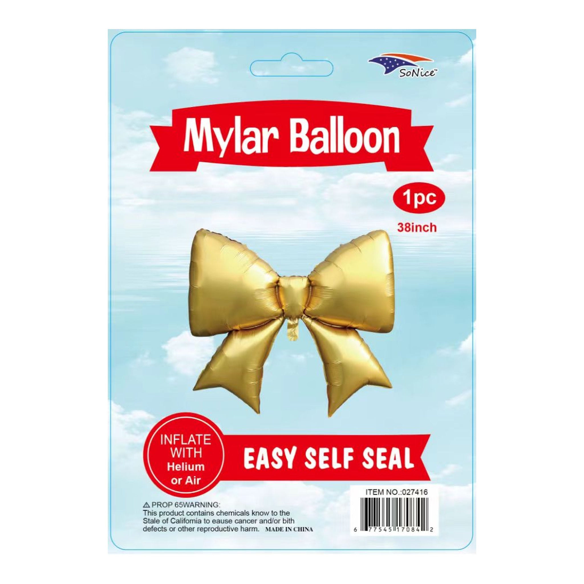 38" Foil Balloon Bow Gold
