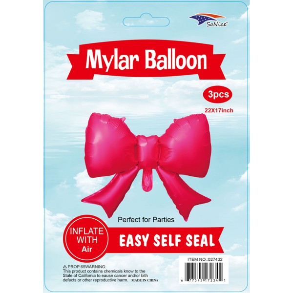 Fuchsia bow foil balloon 3-piece decoration