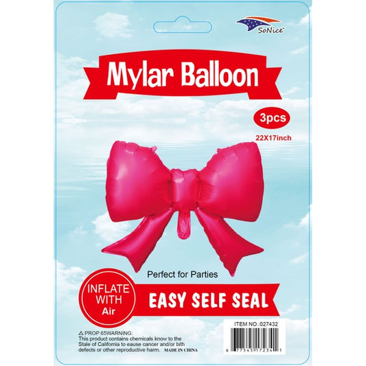 Fuchsia bow foil balloon 3-piece decoration