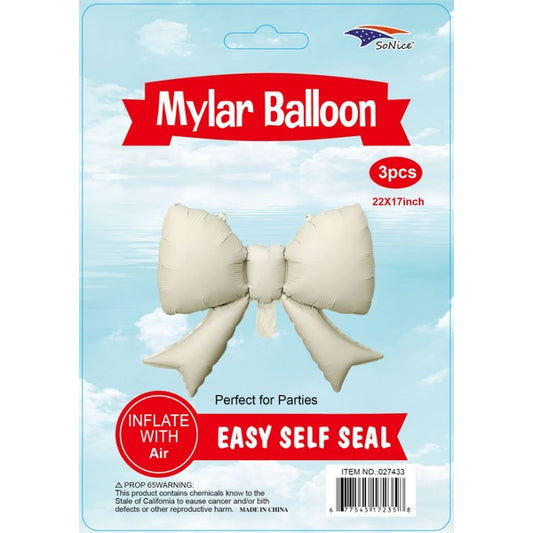 22-inch Ivory Bow Balloon 3pcs
