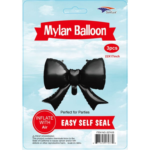 22-inch Black Bow Balloon 3pcs