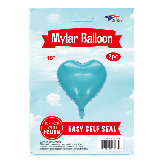 2Pcs Heart Balloons Light Blue