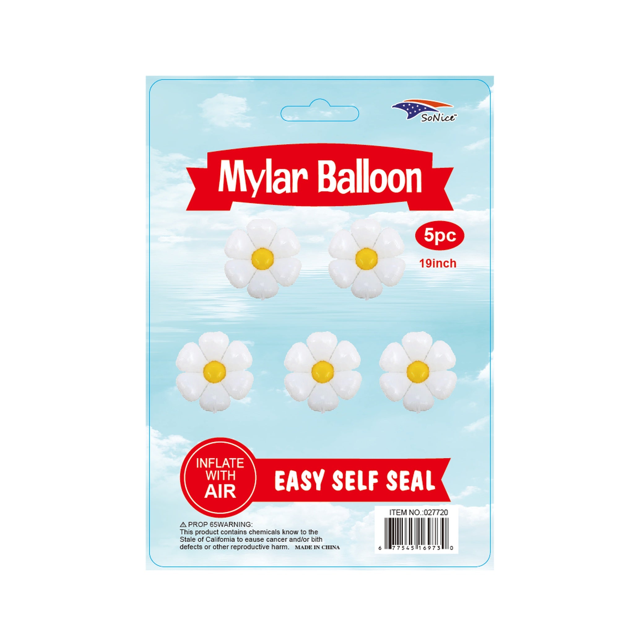 19"Daisy Balloons 5 ct White 600Pk/Cs