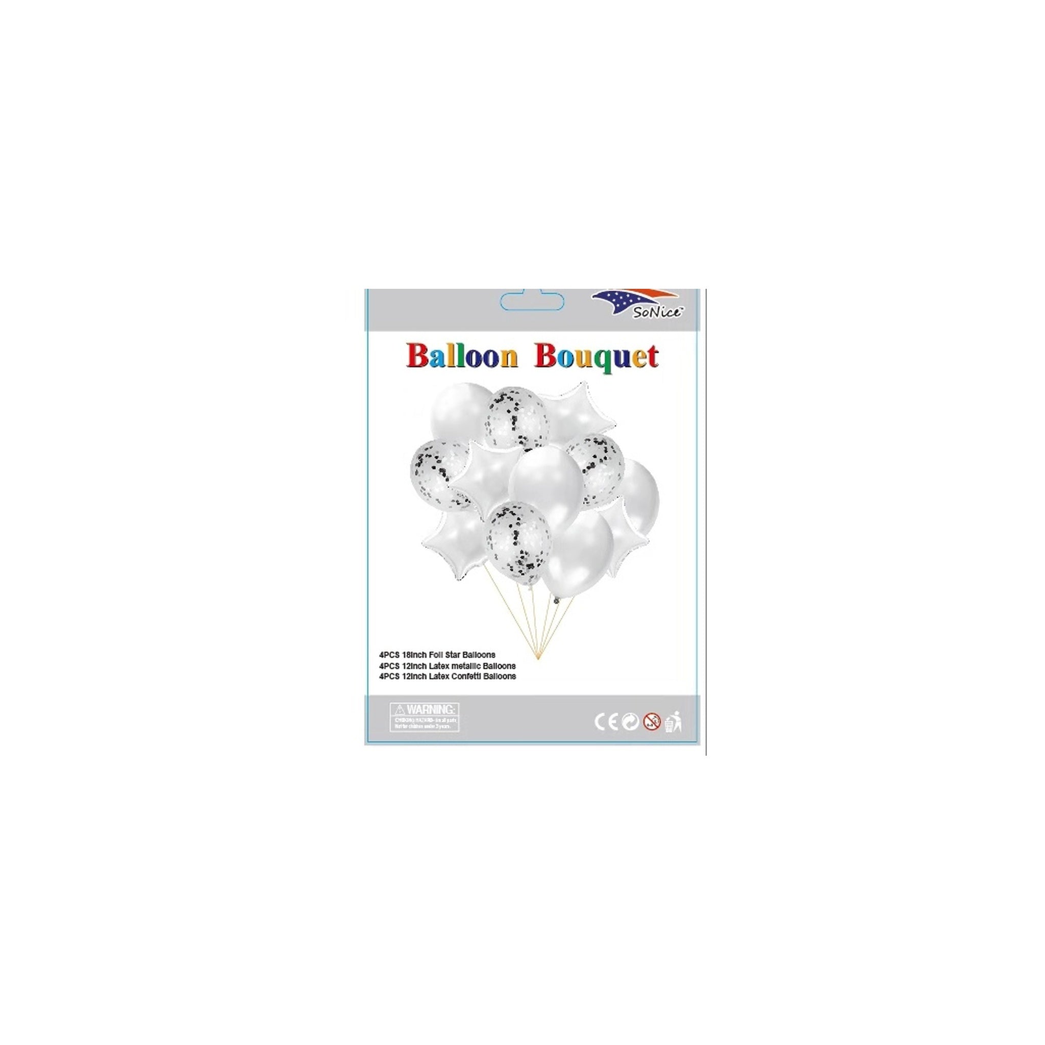 12Pcs Balloon Bouquet Silver 120Set/Cs