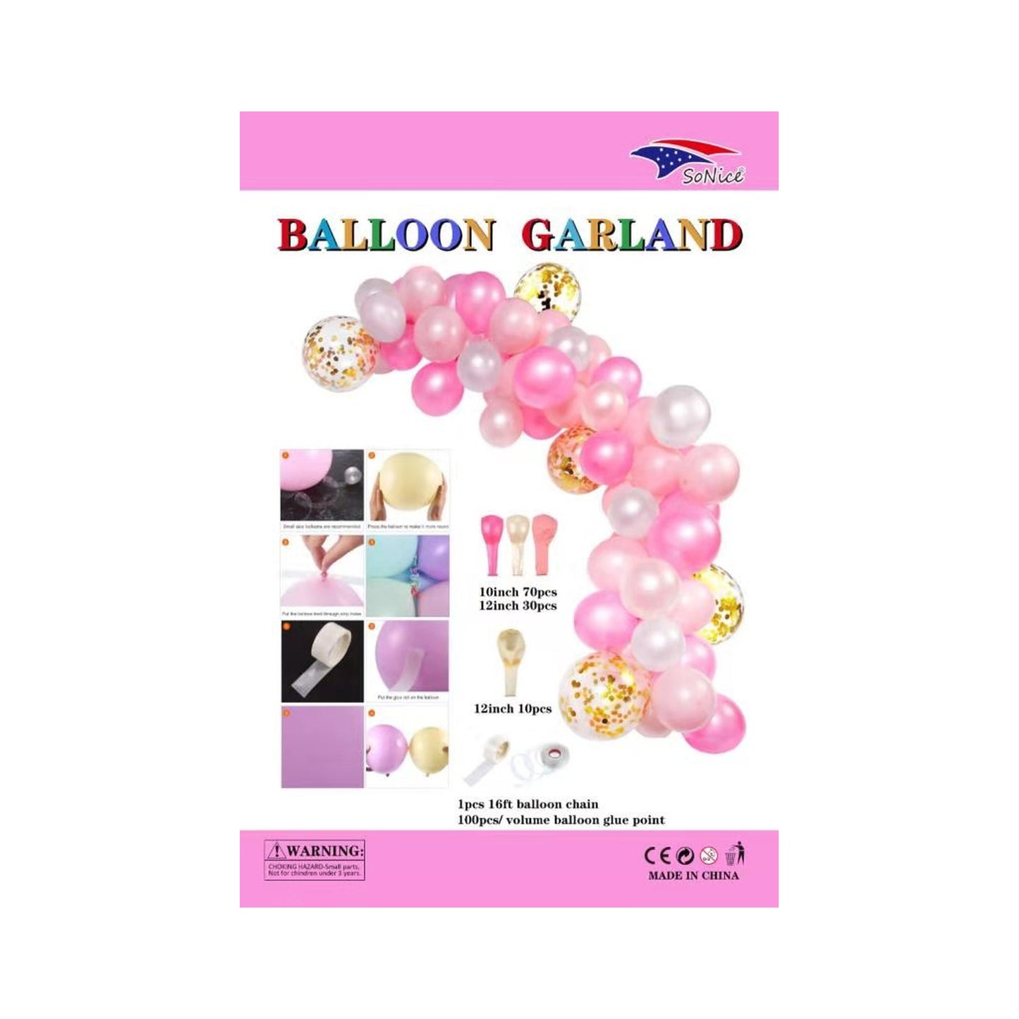 Balloon Garland Light Pink 60 Set/Cs