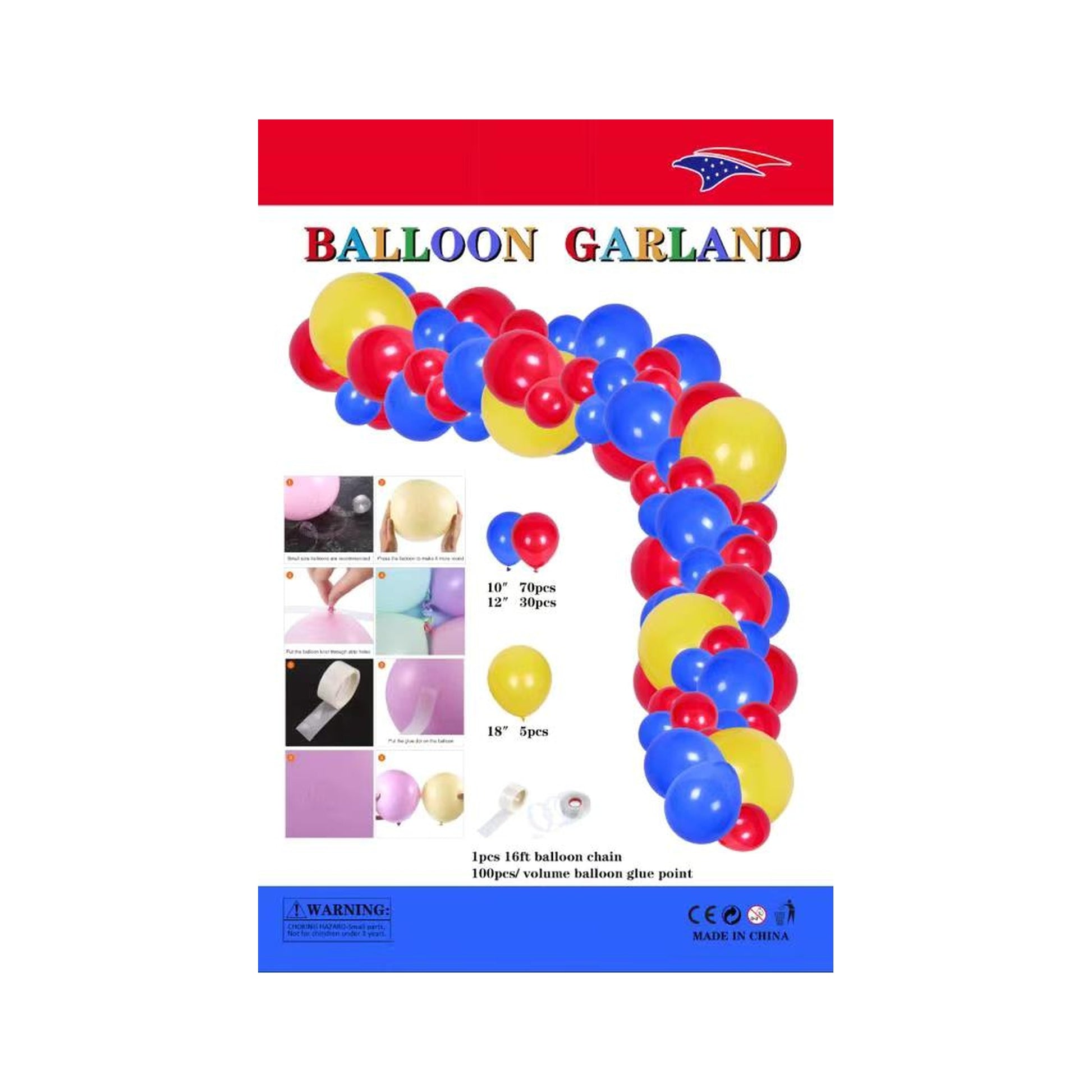 Balloon Garland Red/Ylw/Blue 60Set/Cs