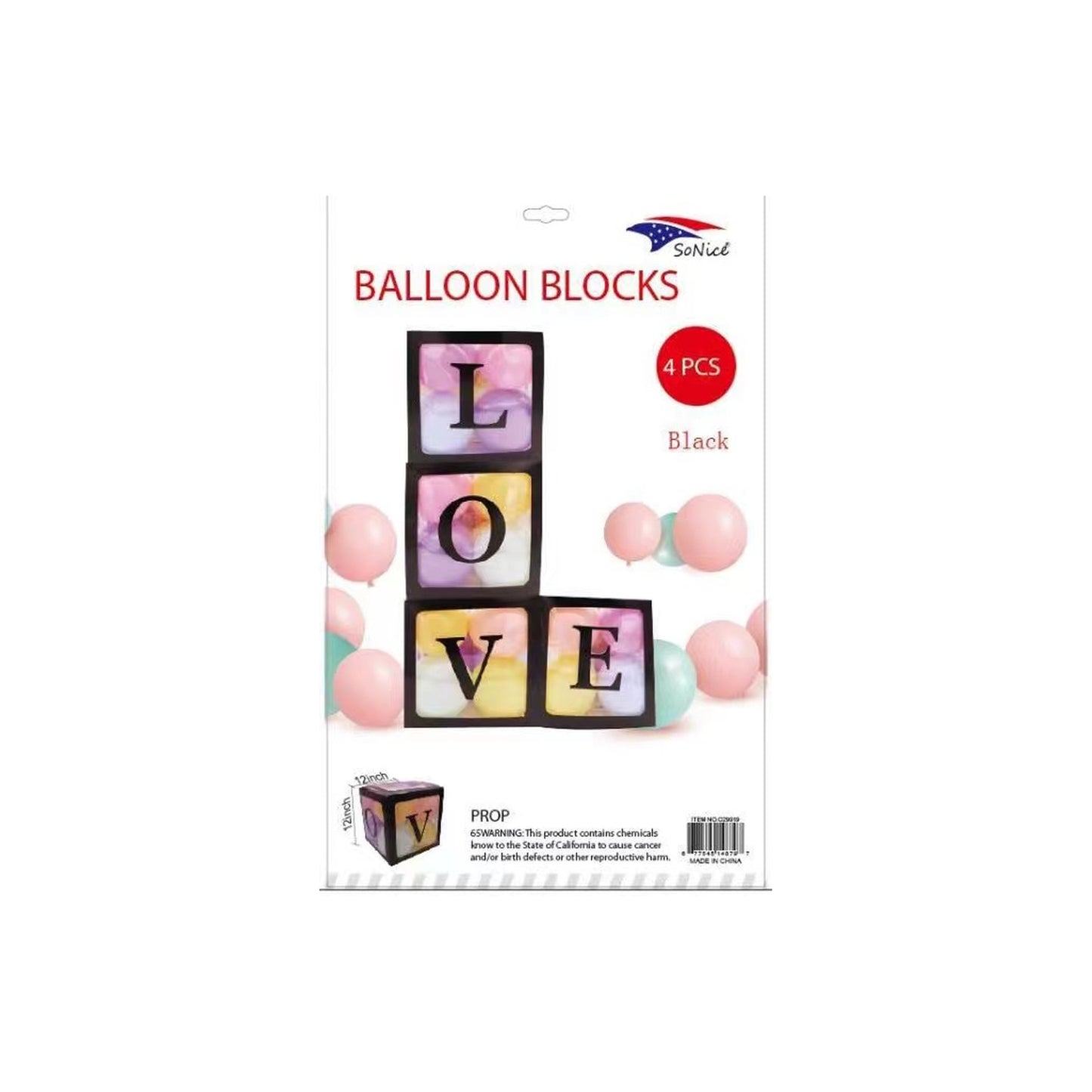(c) 4pc Black Balloon Boxes Love