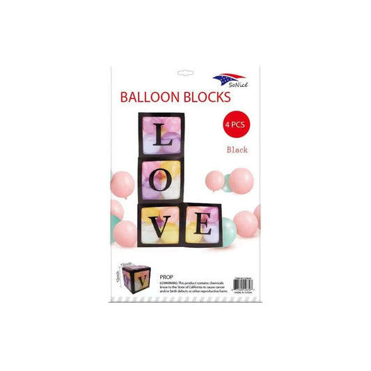 (c) 4pc Black Balloon Boxes Love