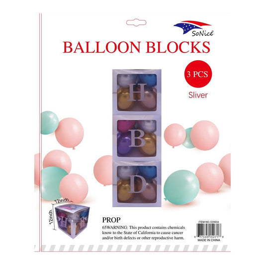 Balloon Blocks Happy Birthday Silver 25/case