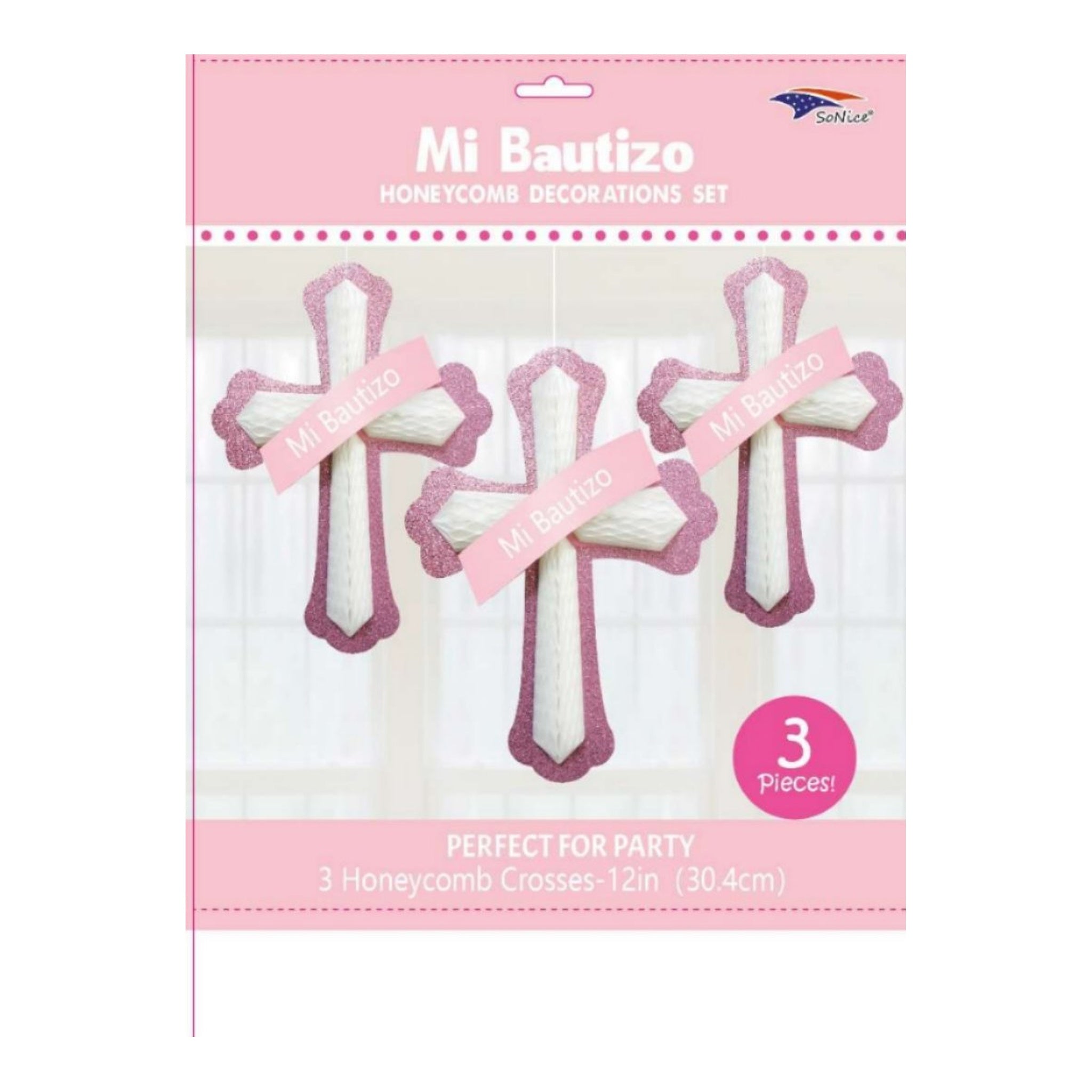 (c) 3pcs Honeycomb Cross Set Pink